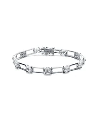 Sterling Silver with White Cubic Zirconia Flower Design Bracelet