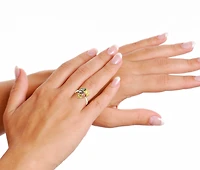 Yellow Gold Plated Multi Colored Cubic Zirconia Heart Setting Ring