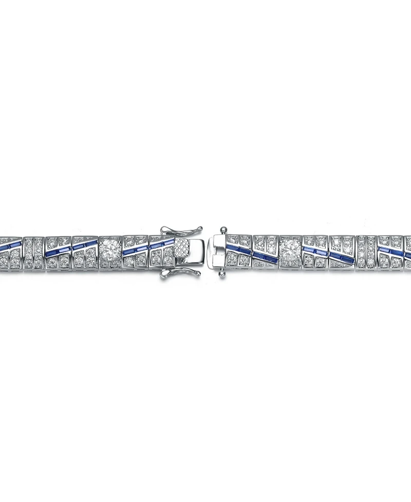 Sterling Silver Blue and Green Clear Cubic Zirconia Link Bracelet