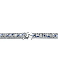 Sterling Silver Blue and Green Clear Cubic Zirconia Link Bracelet