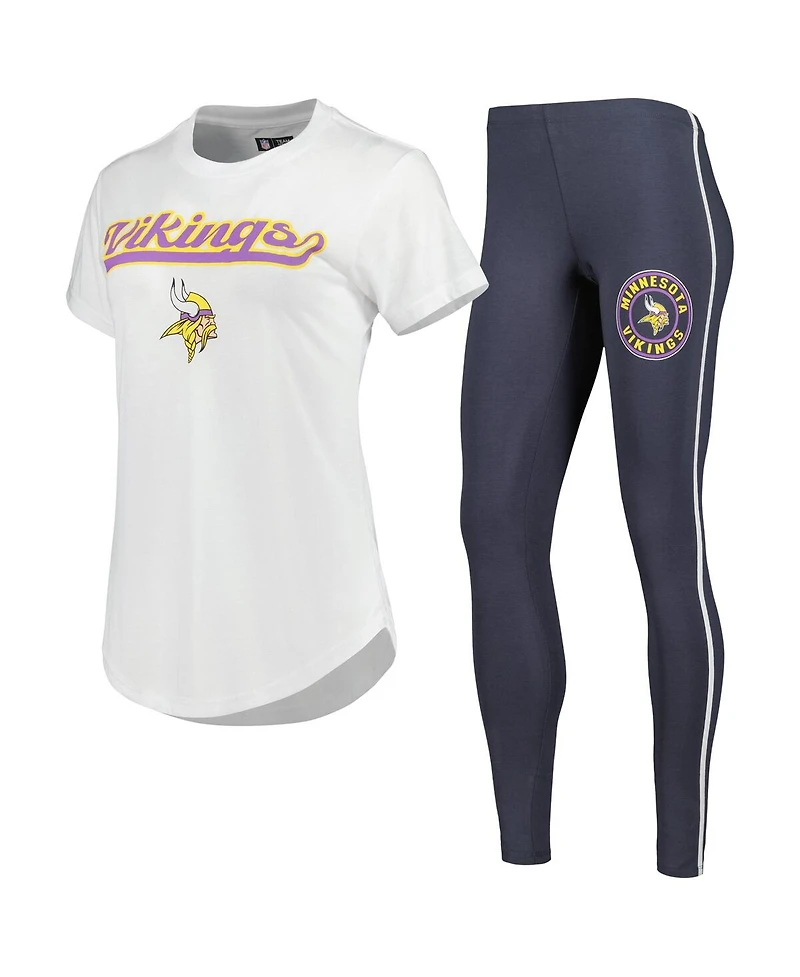 Women's Concepts Sport White, Charcoal Minnesota Vikings Sonata T-shirt and Leggings Sleep Set
