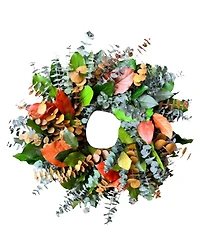Greenishblu Salal and Baby Blue Eucalyptus Real Preserved Wreath, 24"