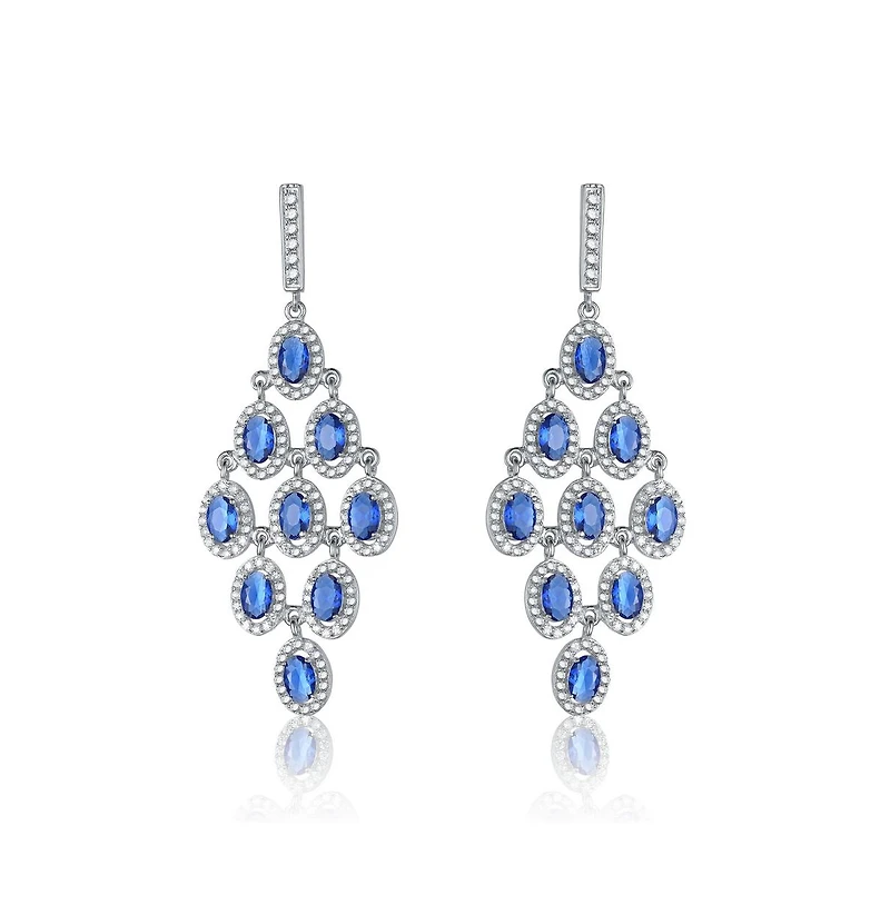 Elegant Chandelier Earrings in Sterling Silver with Rhodium Plating, Featuring Green Round Cubic Zirconia