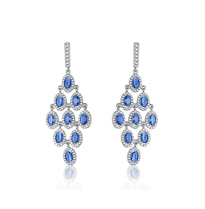 Elegant Chandelier Earrings in Sterling Silver with Rhodium Plating, Featuring Green Round Cubic Zirconia