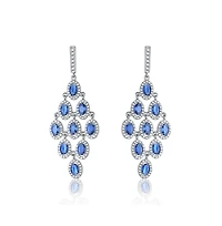 Elegant Chandelier Earrings in Sterling Silver with Rhodium Plating, Featuring Green Round Cubic Zirconia