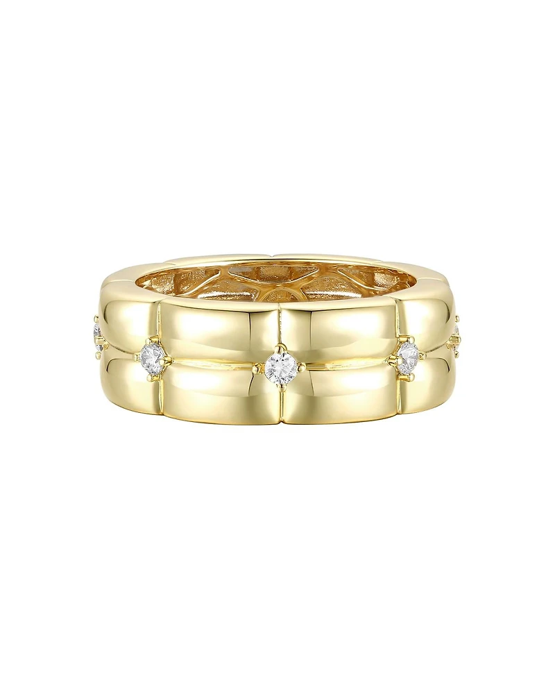 14k Gold Plated Sterling Silver with Cubic Zirconia Double Weave Band Ring