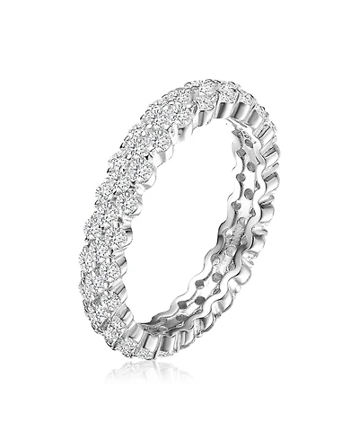 Sterling Silver with Rhodium Plated Clear Round Cubic Zirconia Curved Eternity Ring