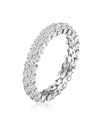 Sterling Silver with Rhodium Plated Clear Round Cubic Zirconia Curved Eternity Ring
