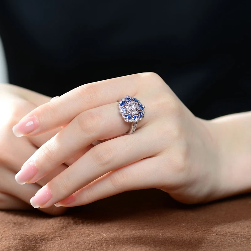 Sterling Silver Baguette and Round Cubic Zirconia Modern Ring