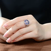 Sterling Silver Baguette and Round Cubic Zirconia Modern Ring