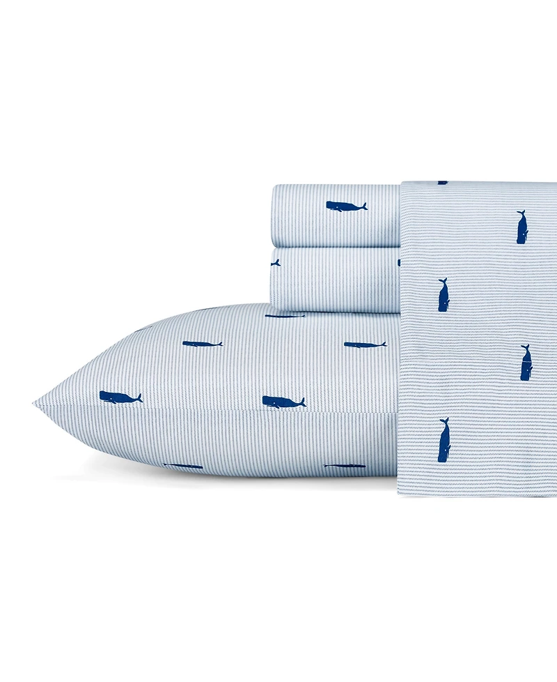 Nautica Whale Stripe Cotton Percale 4-Piece Sheet Set
