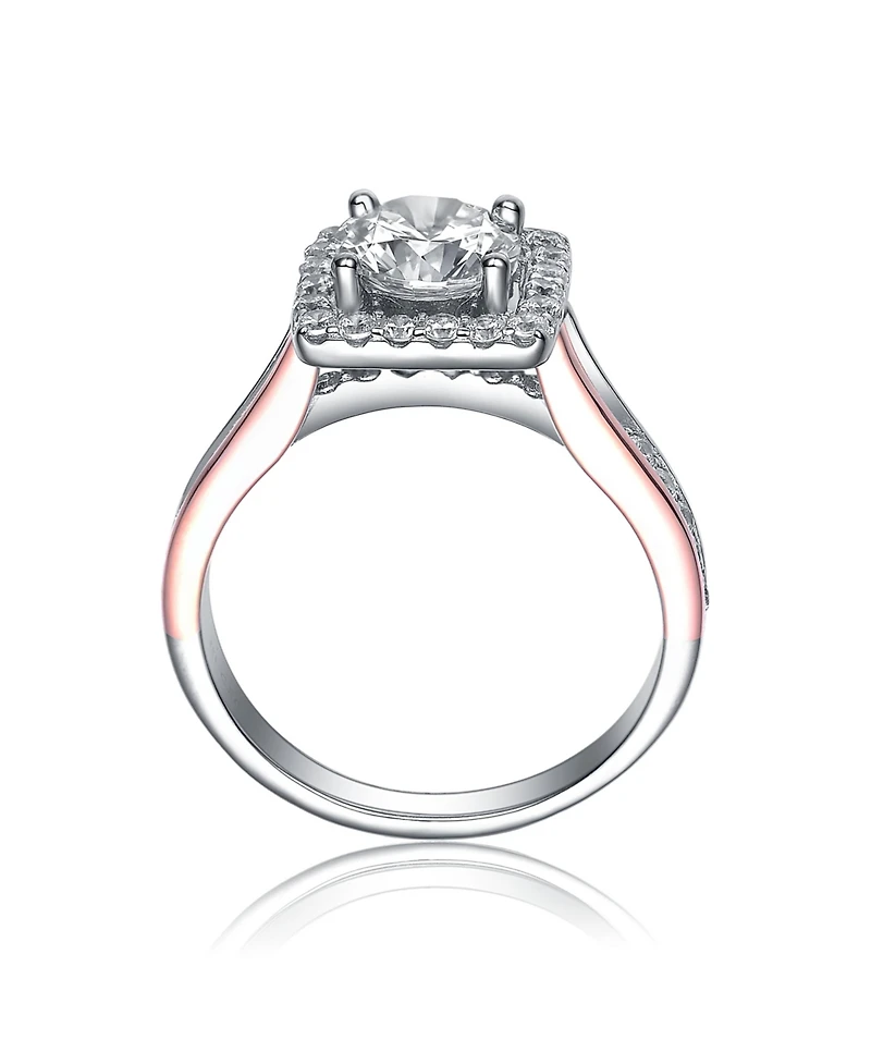 Genevive Two-Tone with Clear Cubic Zirconia Halo Ring