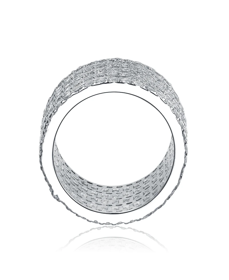 White Gold Plated with Cubic Zirconia 5-Row Stacked Column Glamor Ring Sterling Silver