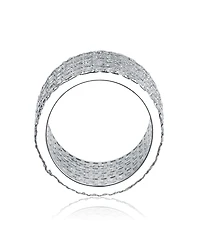 White Gold Plated with Cubic Zirconia 5-Row Stacked Column Glamor Ring Sterling Silver