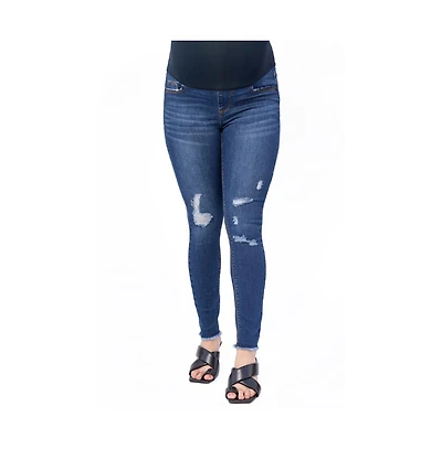 Indigo Poppy Distressed Skinny Jean with Belly Band