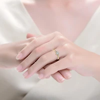 Sterling Silver Heart and Round Clear Cubic Zirconia's Three-Stone "I Love You" Ring