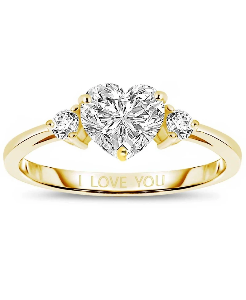 Sterling Silver Heart and Round Clear Cubic Zirconia's Three-Stone "I Love You" Ring