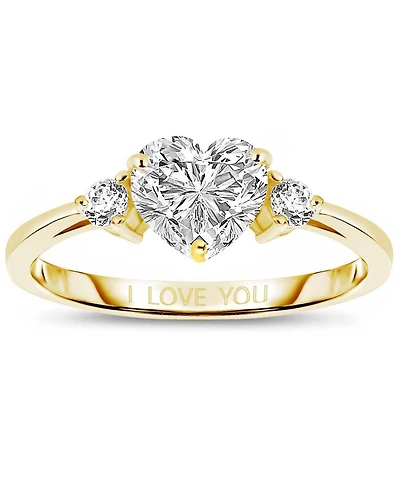 Sterling Silver Heart and Round Clear Cubic Zirconia's Three-Stone "I Love You" Ring