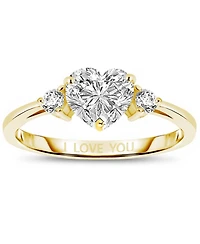 Sterling Silver Heart and Round Clear Cubic Zirconia's Three-Stone "I Love You" Ring