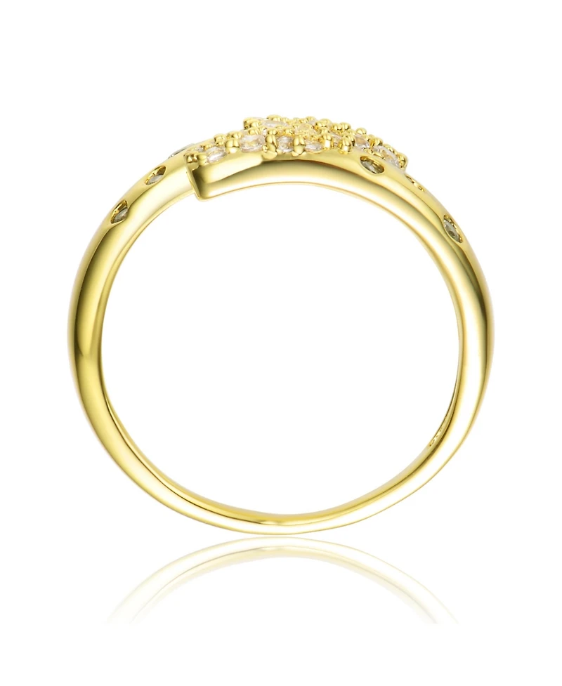 Sterling Silver Gold Plated Clear Cubic Zirconia Bypass Ring