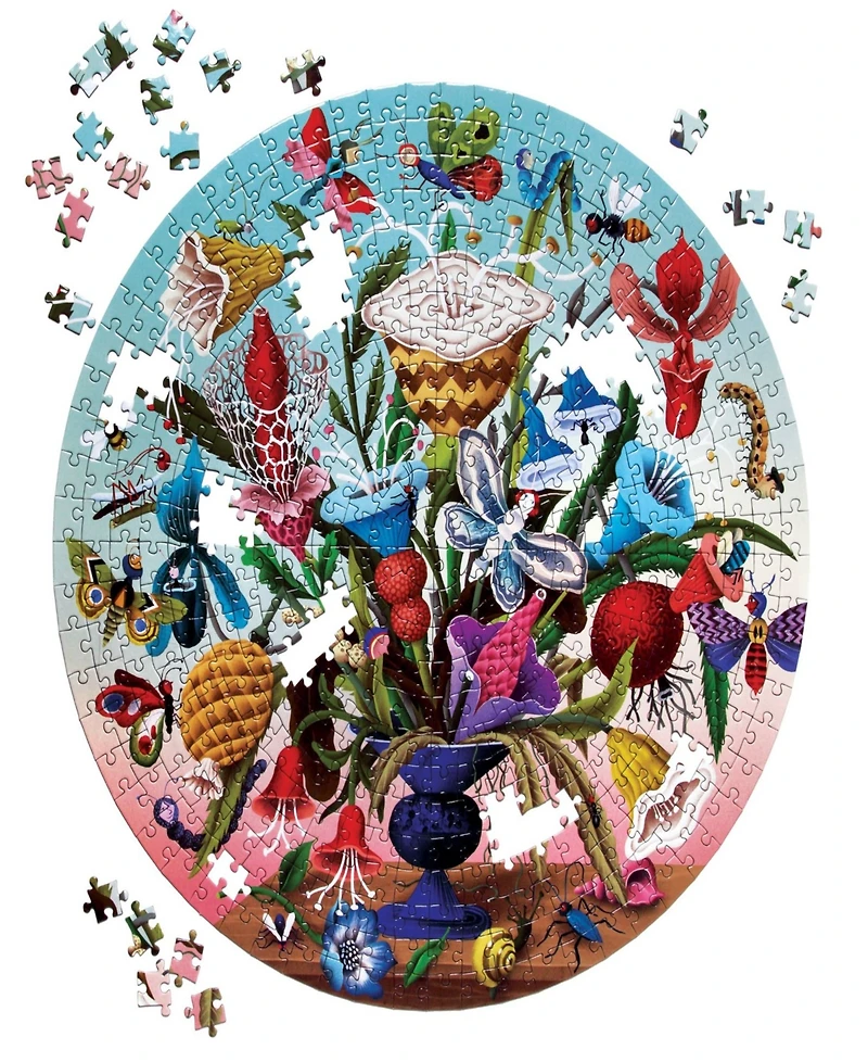 Eeboo Piece and Love Crazy Bug Bouquet 500 Piece Round Jigsaw Puzzle Set