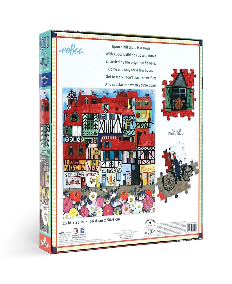 Eeboo Piece and Love Whimsical Village Square Adult Jigsaw Puzzle 1000 Piece Set