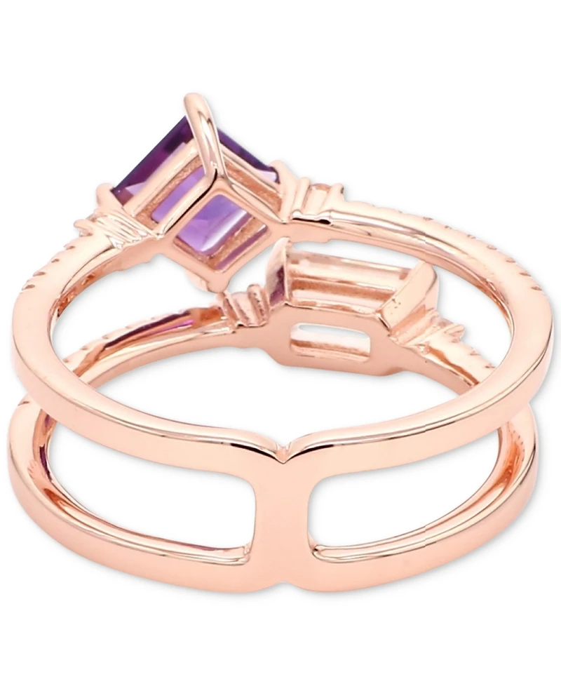 Amethyst (1/2 ct. t.w.), Morganite (1/2 ct. t.w.) & White Topaz (1/4 ct. t.w.) Double Row Ring in Gold-Plated Sterling Silver (Also in Garnet/Morganit