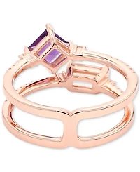 Amethyst (1/2 ct. t.w.), Morganite (1/2 ct. t.w.) & White Topaz (1/4 ct. t.w.) Double Row Ring in Gold-Plated Sterling Silver (Also in Garnet/Morganit
