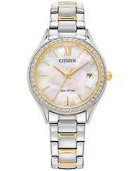 Citizen Eco-Drive Women's Crystal Two-Tone Stainless Steel Bracelet Watch 34mm