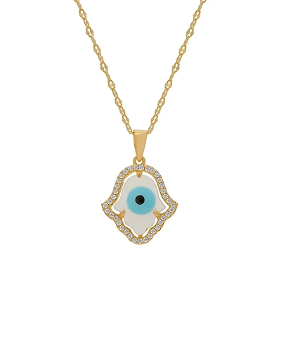 Macy's Mother of Pearl and Cubic Zirconia Hamsa Hand Pendant