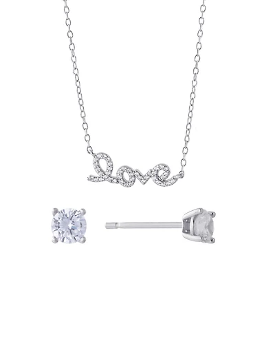 Gianni Bernini 2-Piece Cubic Zirconia Love Frontal Necklace and Stud Earrings Set (1.31 ct. t.w.) in Sterling Silver
