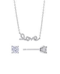 Gianni Bernini 2-Piece Cubic Zirconia Love Frontal Necklace and Stud Earrings Set (1.31 ct. t.w.) in Sterling Silver