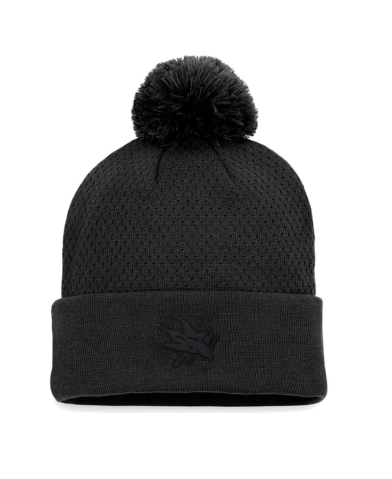 Women's Fanatics Black San Jose Sharks Authentic Pro Road Cuffed Knit Hat with Pom