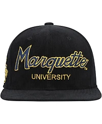 Big Boys Mitchell & Ness Black Marquette Golden Eagles Corduroy Script Snapback Hat