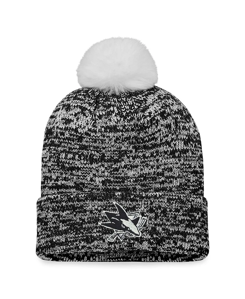 Women's Fanatics Black San Jose Sharks Glimmer Cuffed Knit Hat with Pom