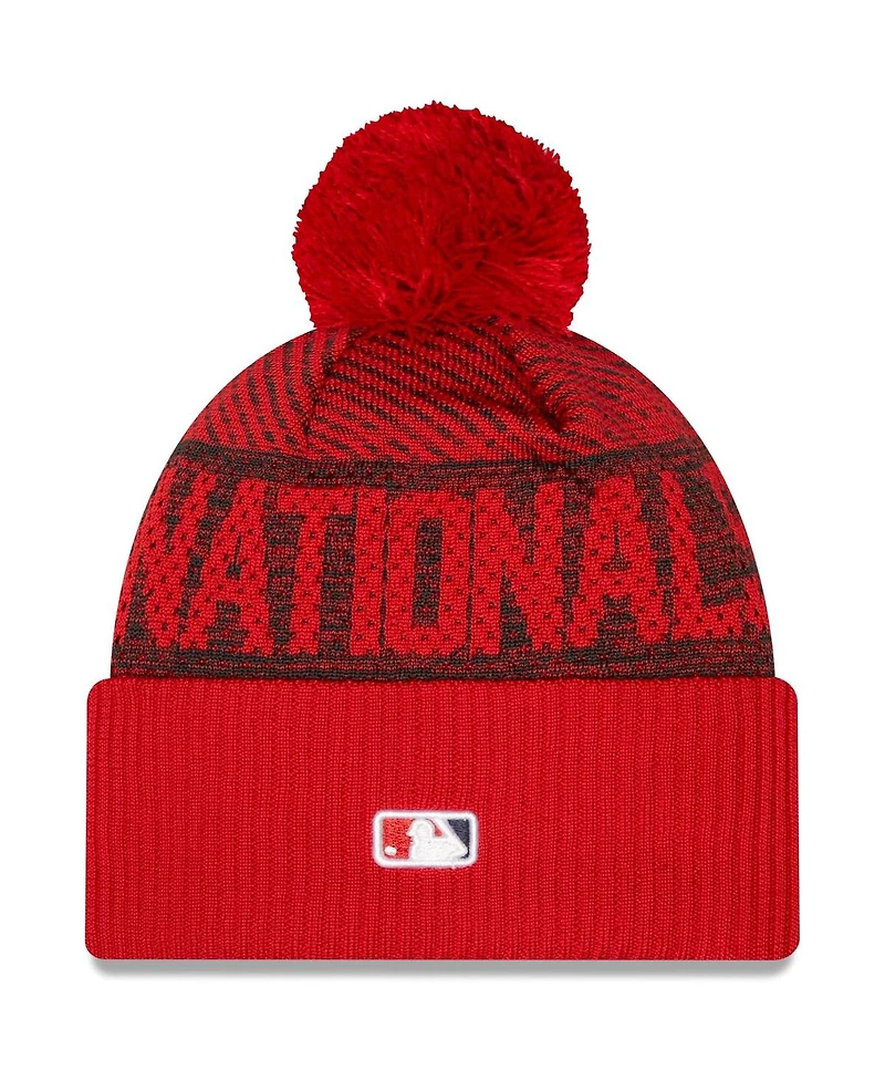 Men's New Era Red Washington Nationals Authentic Collection Sport Cuffed Knit Hat with Pom