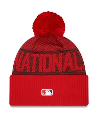 Men's New Era Red Washington Nationals Authentic Collection Sport Cuffed Knit Hat with Pom