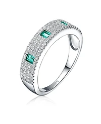 Sterling Silver Rhodium Plated Green Cubic Zirconia Band Ring