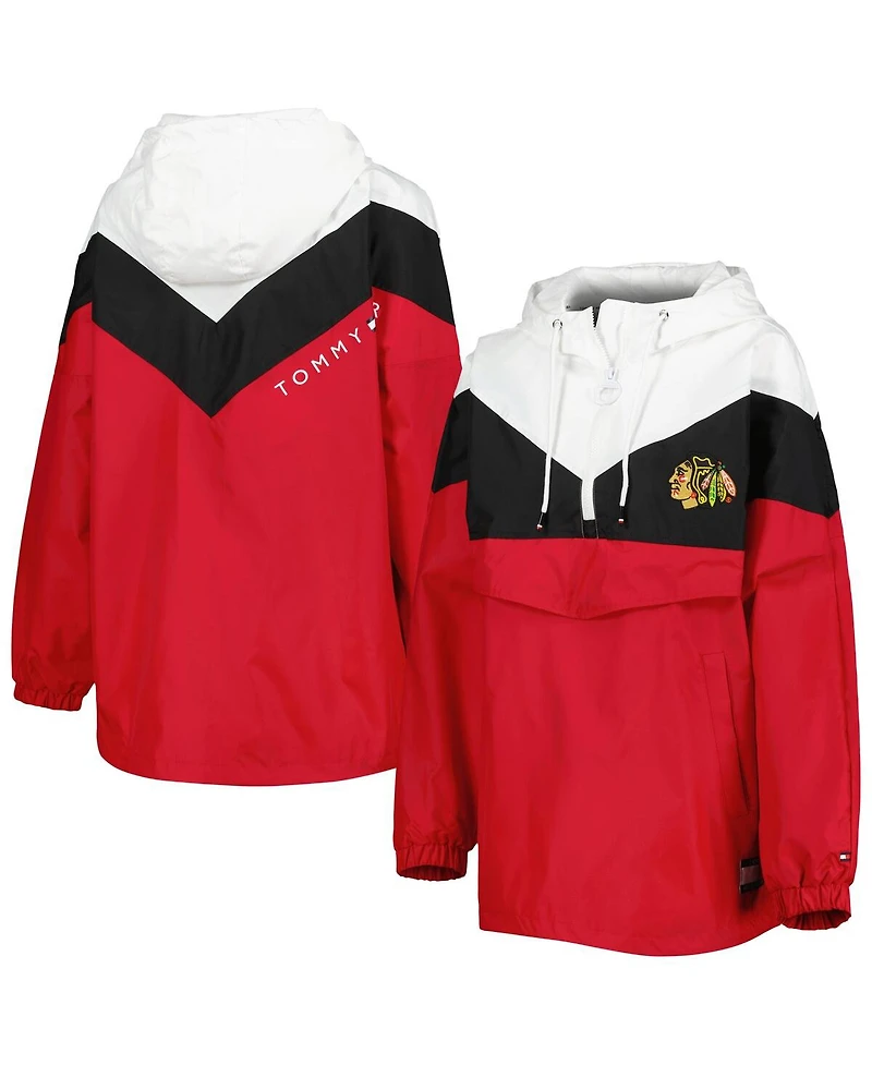 Women's Tommy Hilfiger Black, Red Chicago Blackhawks Staci Half-Zip Windbreaker Jacket