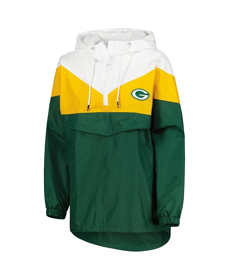 Women's Tommy Hilfiger White, Gold Green Bay Packers Staci Half-Zip Hoodie Windbreaker Jacket
