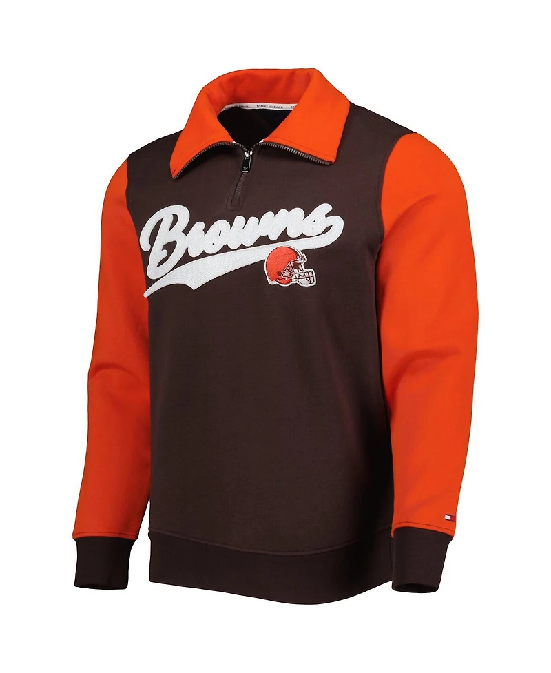 Men's Tommy Hilfiger Brown, Orange Cleveland Browns Aiden Quarter-Zip Top
