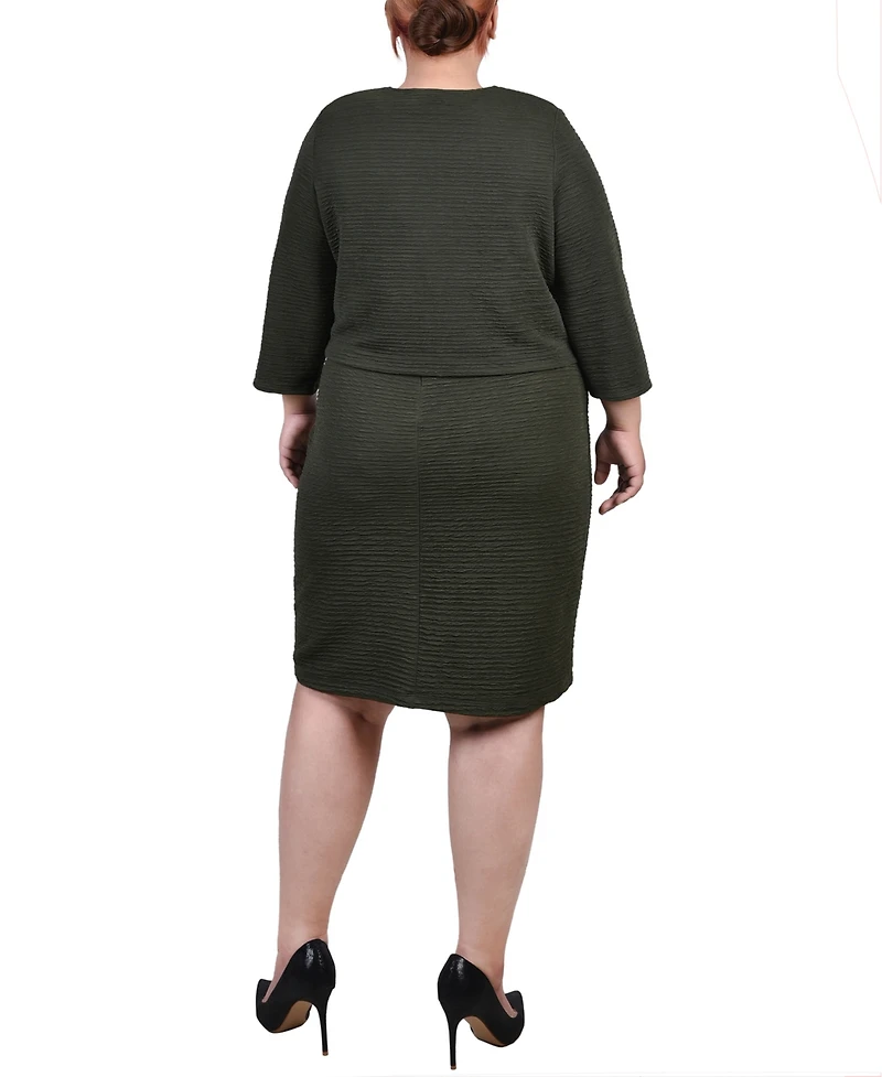 Ny Collection Plus Textured 3/4 Sleeve Two Piece Dress Set