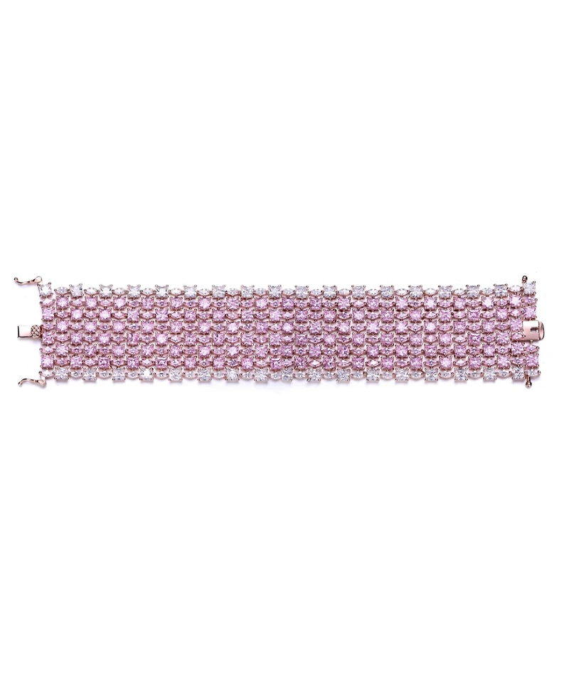 Genevive Sterling Silver 18K Rose Plated Pink Cubic Zirconia 8-Row Tennis Bracelet
