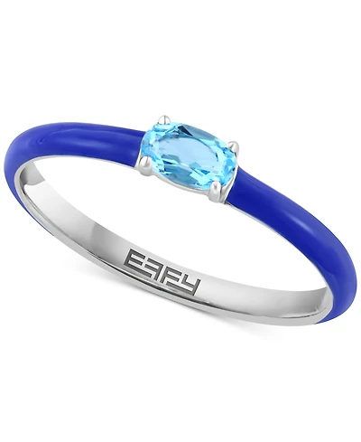 Effy Pink Opal (1/6 ct. t.w.) & Enamel Ring in Sterling Silver (Also available in Amethyst, Garnet, Citrine and Blue Topaz)