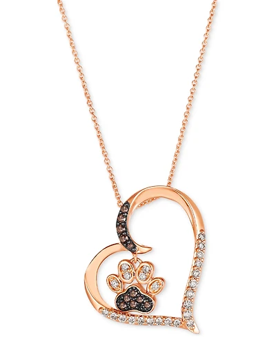 Le Vian Nude Diamond (1/4 ct. t.w.) & Chocolate Diamond (1/10 ct. t.w.) Paw Print Heart Pendant Necklace in 14k Rose Gold, 18" + 2" extender