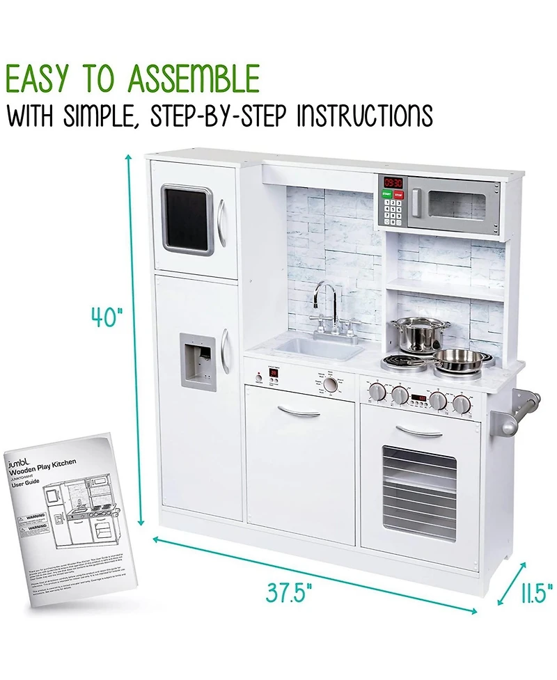 Lil' Jumbl Kitchen Set for Kids, Wooden Pretend Play Kitchen Set White