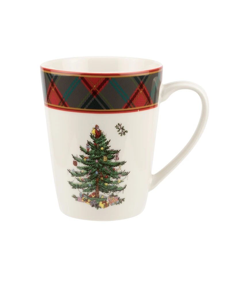 Spode Christmas Tree Tartan Mugs, Set of 4
