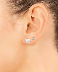 Gianni Bernini 2-Pair Cubic Zirconia Pave Heart Stud Earrings Set (0.69 ct. t.w.) Sterling Silver or 18K Gold Over