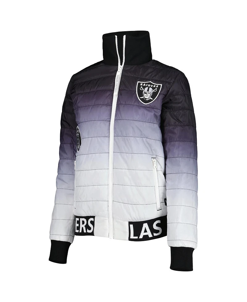 Women's The Wild Collective Black, Silver Las Vegas Raiders Color Block Full-Zip Puffer Jacket