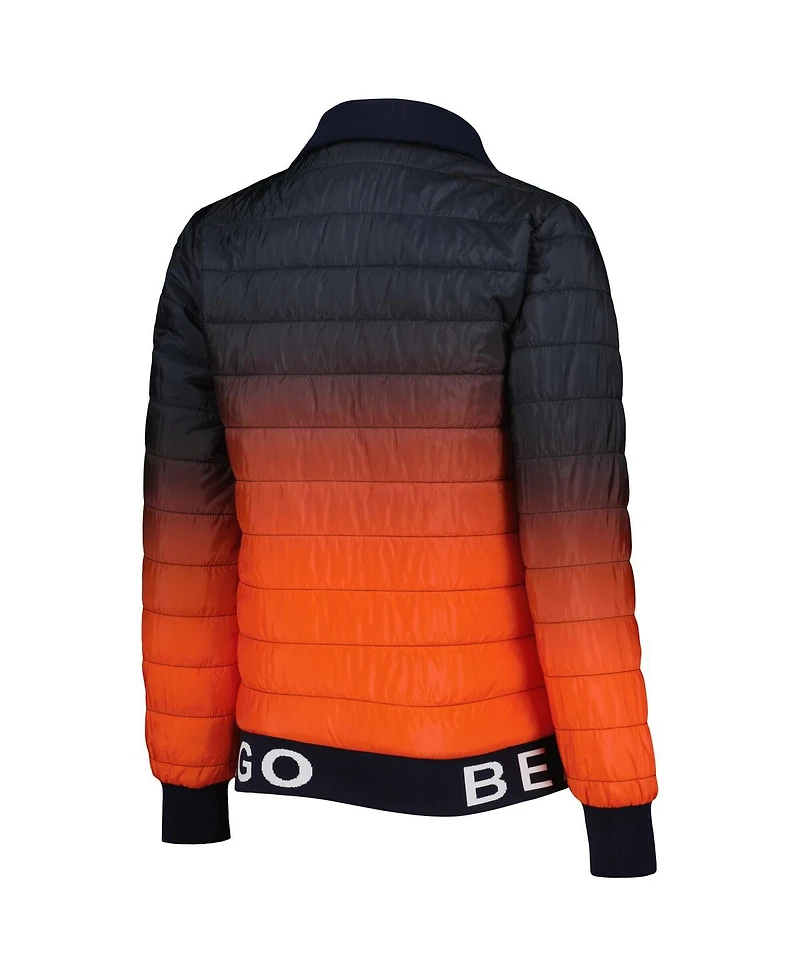 Women's The Wild Collective Navy, Orange Chicago Bears Color Block Full-Zip Puffer Jacket